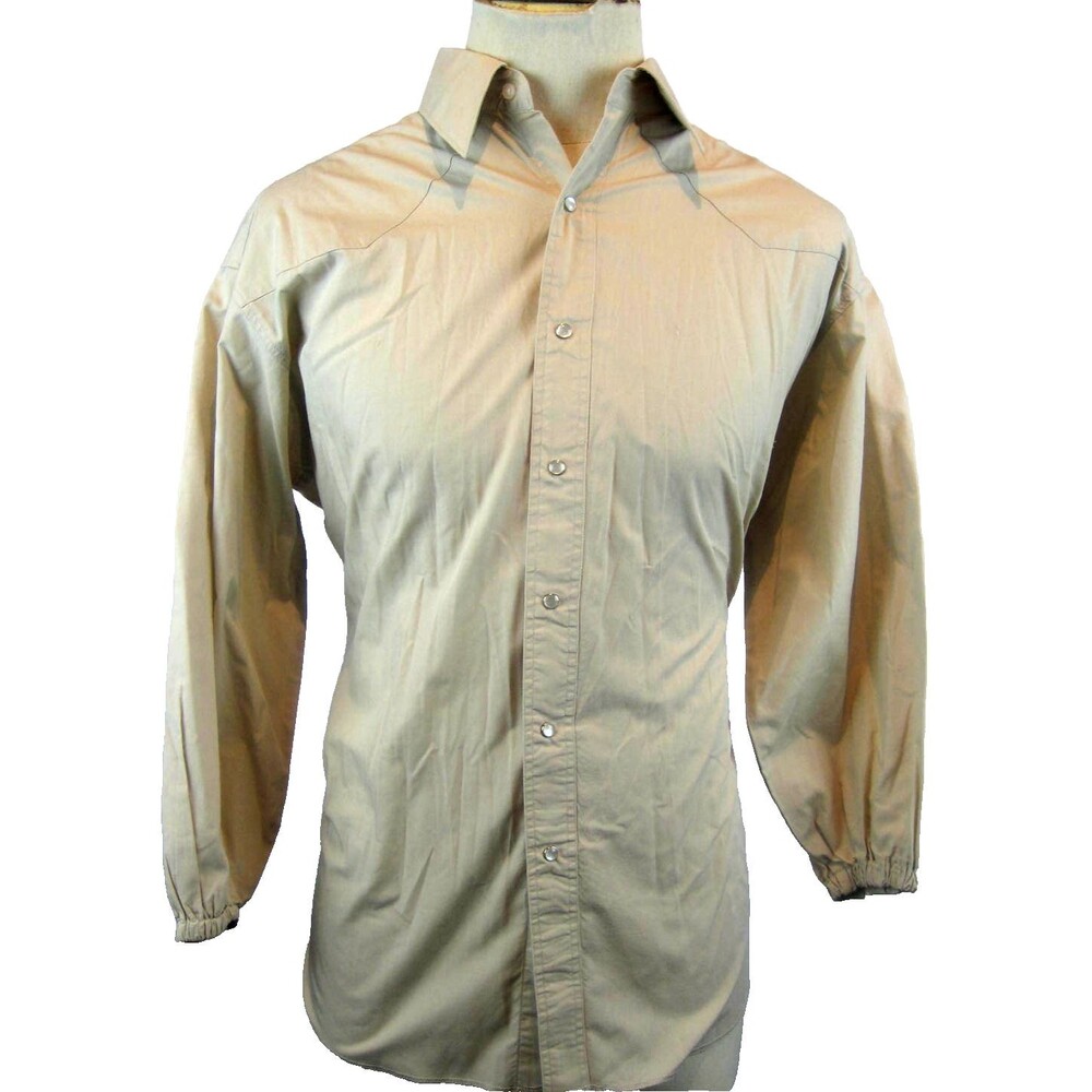 Mens Wrangler Cowboy 3/4 Sleeve Tan Cotton Blend Pearl Snap Western Shirt sz 17